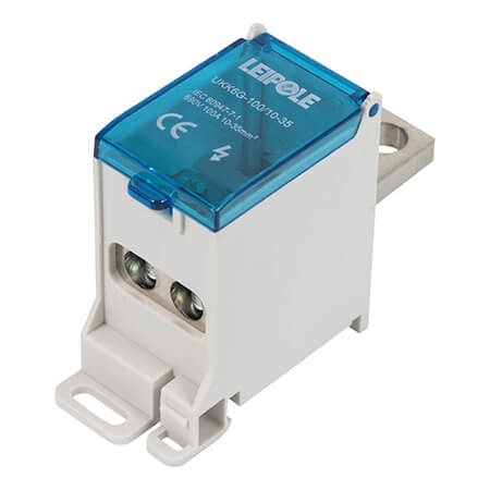 Визуальный вид Распределительный блок на DIN-рейку Leipole UKK6G-100/10-35/2x25 один вход/два выхода - дополнительное фото