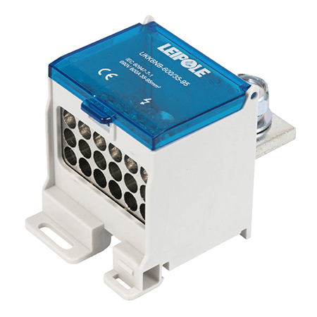 Визуальный вид Распределительный блок на DIN-рейку Leipole UKK6NB-600/35-95/18x16 один вход/тривыхода - дополнительное фото