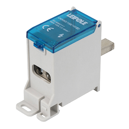 Визуальный вид Распределительный блок на DIN-рейку Leipole UKK6G/158/2x16 один вход/два выходов - дополнительное фото