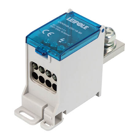 Визуальный вид Распределительный блок на DIN-рейку Leipole UKK6NB-250/16-50/8x10 один вход/восемь выходов - дополнительное фото
