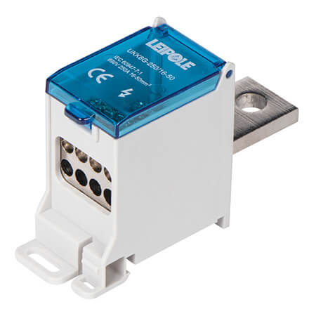 Визуальный вид Распределительный блок на DIN-рейку Leipole UKK6G-250/16-50/8x10 один вход/восемь выходов - дополнительное фото