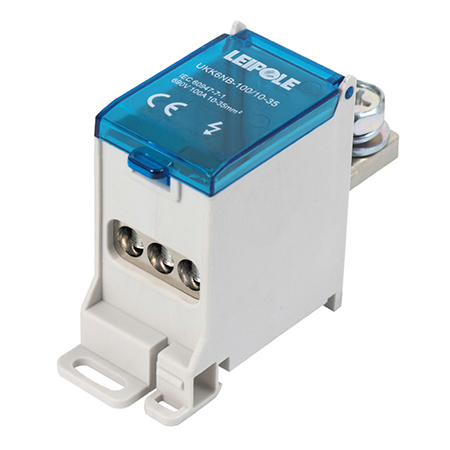 Визуальный вид Распределительный блок на DIN-рейку Leipole UKK6NB-100/10-35/3x16 один вход/три выхода - дополнительное фото
