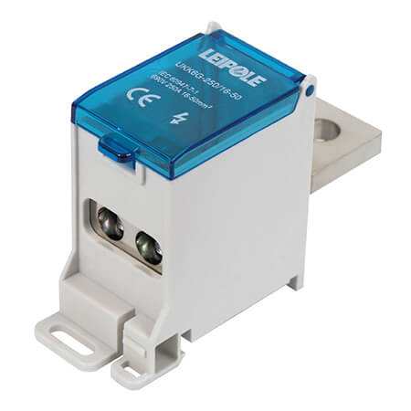 Визуальный вид Распределительный блок на DIN-рейку Leipole UKK6G-250/16-50/2x25 один вход/два выхода - дополнительное фото