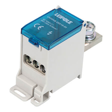 Визуальный вид Распределительный блок на DIN-рейку Leipole UKK6NB-250/16-50/3x16 один вход/три выхода - дополнительное фото