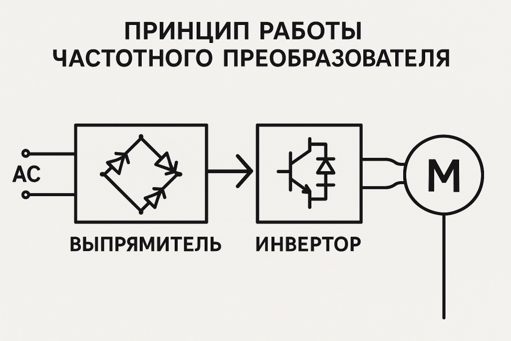 Картинка принципа работы частотного преобразователя Картинка принципа работы частотного преобразователя